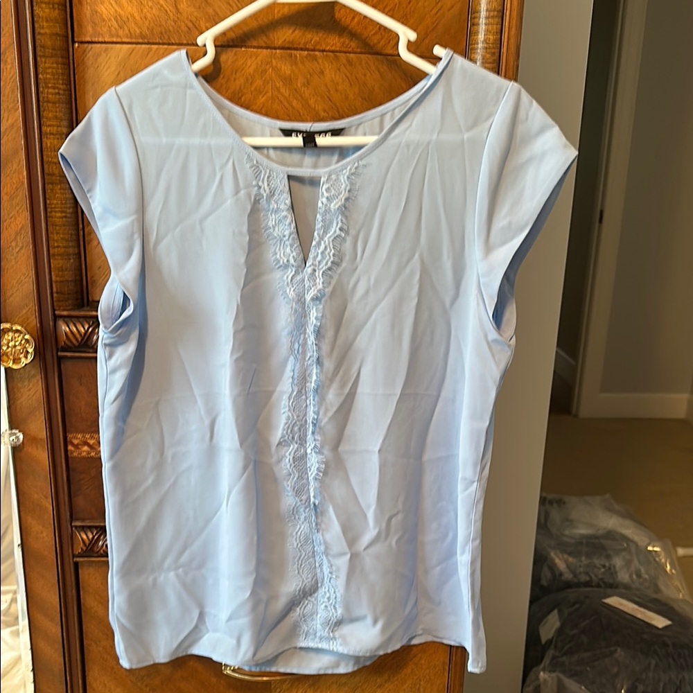 Express Blue Ruffled Flutter Sleeve Blouse